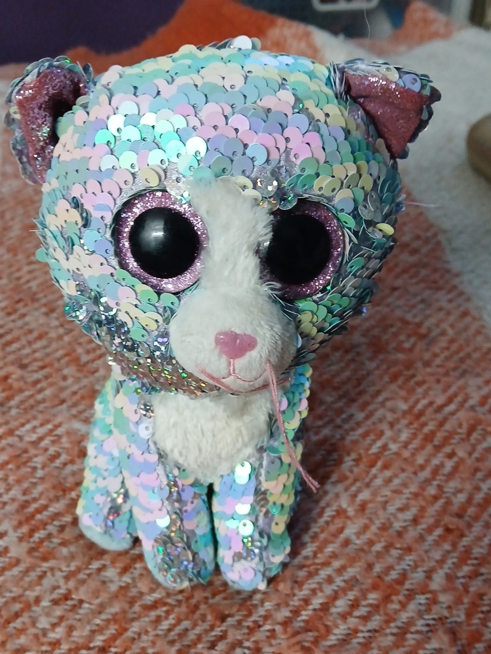 Ty Iridescent Sequin Cat Plush - Pastel Multi